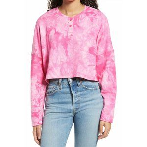 BP Hot Pink Tie-Dye Cropped Half Button Crewneck NEW WITH TAGS